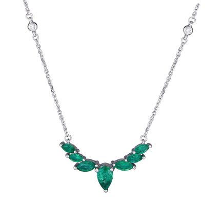 Emerald & Diamond Necklace in 10K White Gold