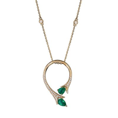 Emerald & 1/7 Diamond Pendant in 10K Yellow Gold
