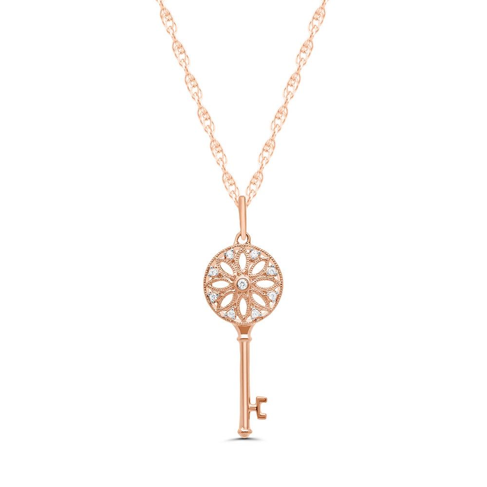 Diamond Key Pendant in 10K Rose Gold