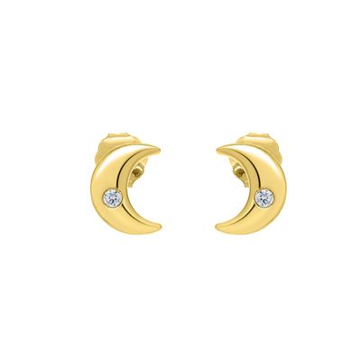 Diamond Crescent Moon Earrings in 10K Yellow Gold
