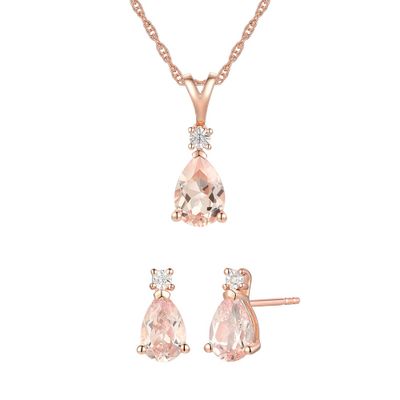 Morganite & Diamond Pendant & Earrings Boxed Set in 10K Rose Gold