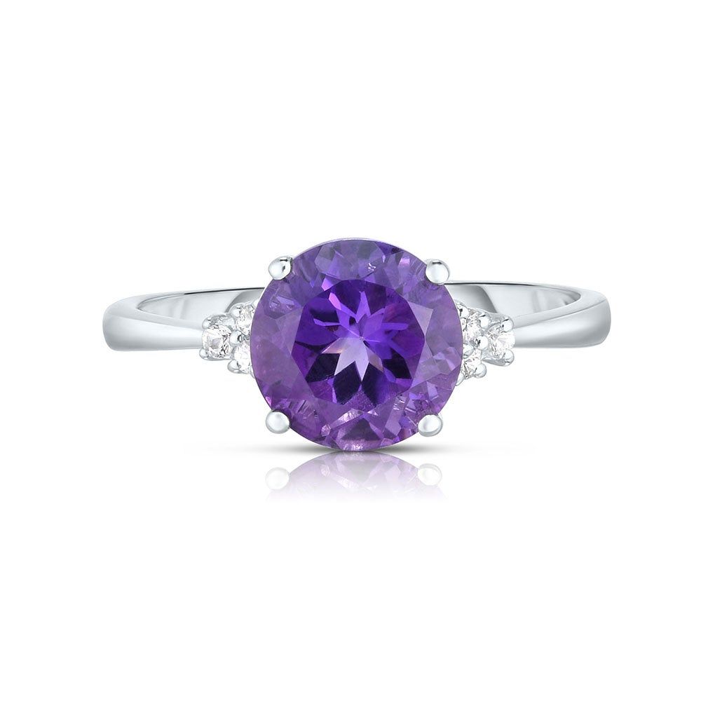 Amethyst & Diamond Ring in 14K White Gold