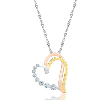 1/5 ct. tw. Diamond Graduated Heart Pendant in 10K White, Yellow & Rose Gold