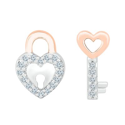 1/10 ct. tw. Diamond Lock & Key Stud Earrings in 10K White Gold