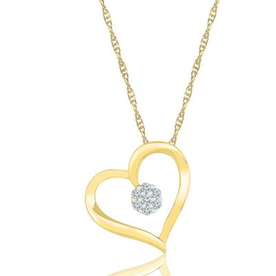 1/10 ct. tw. Diamond Round Cluster Heart Pendant in 10K Yellow Gold