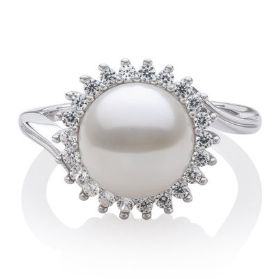 Freshwater Pearl & Lab-Created Sapphire Ring Sterling Silver