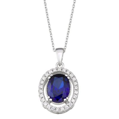 Lab-Created Blue & White Sapphire Pendant in Sterling Silver