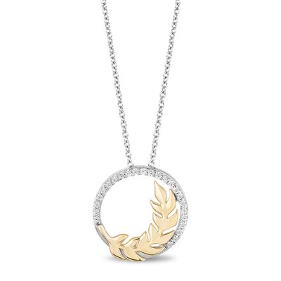 Anna Diamond  Wheat Circle Pendant in Sterling Silver & 10K Yellow Gold (1/7 ct. tw.)