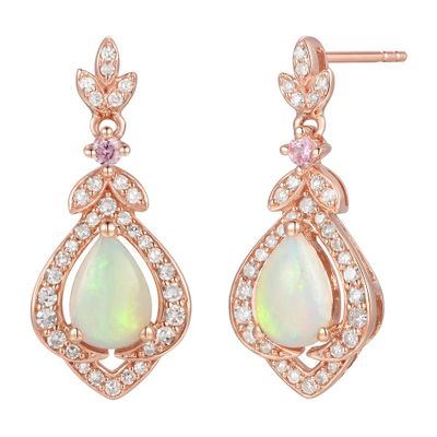 Opal, Pink Sapphire & 1/4 ct. tw. Diamond Earrings in 10K Rose Gold