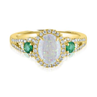 Opal, Emerald & 1/4 ct. tw. Diamond Ring 10K Rose Gold