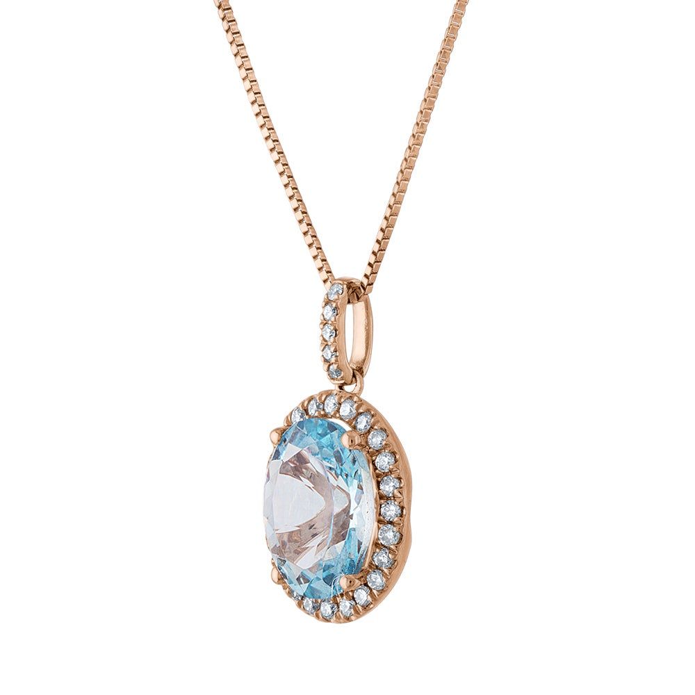 Aquamarine & 1/7 ct. tw. Diamond Pendant in 14K Rose Gold