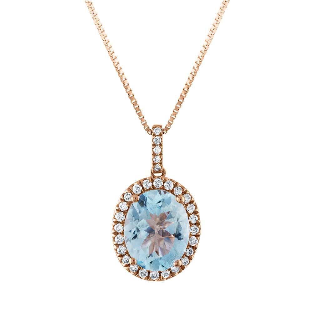 Aquamarine & 1/7 ct. tw. Diamond Pendant in 14K Rose Gold