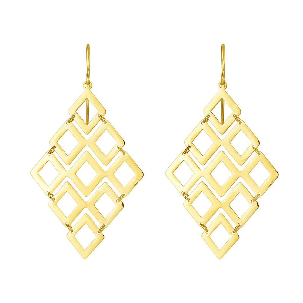 Diamond Shaped Drop Earrings in 14K Yellow Gold