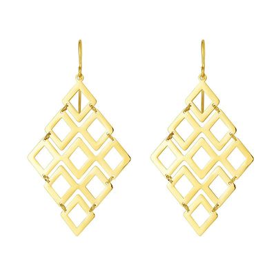 Diamond Shaped Drop Earrings in 14K Yellow Gold