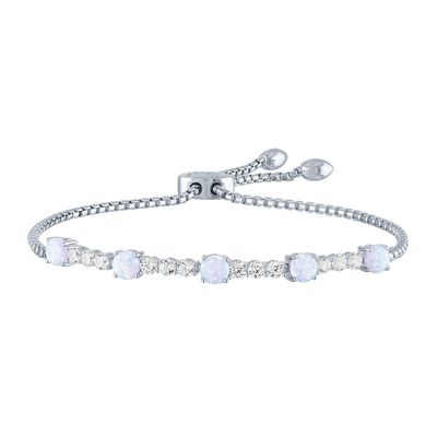 Lab-Created Opal & White Sapphire Bolo Bracelet in Sterling Silver