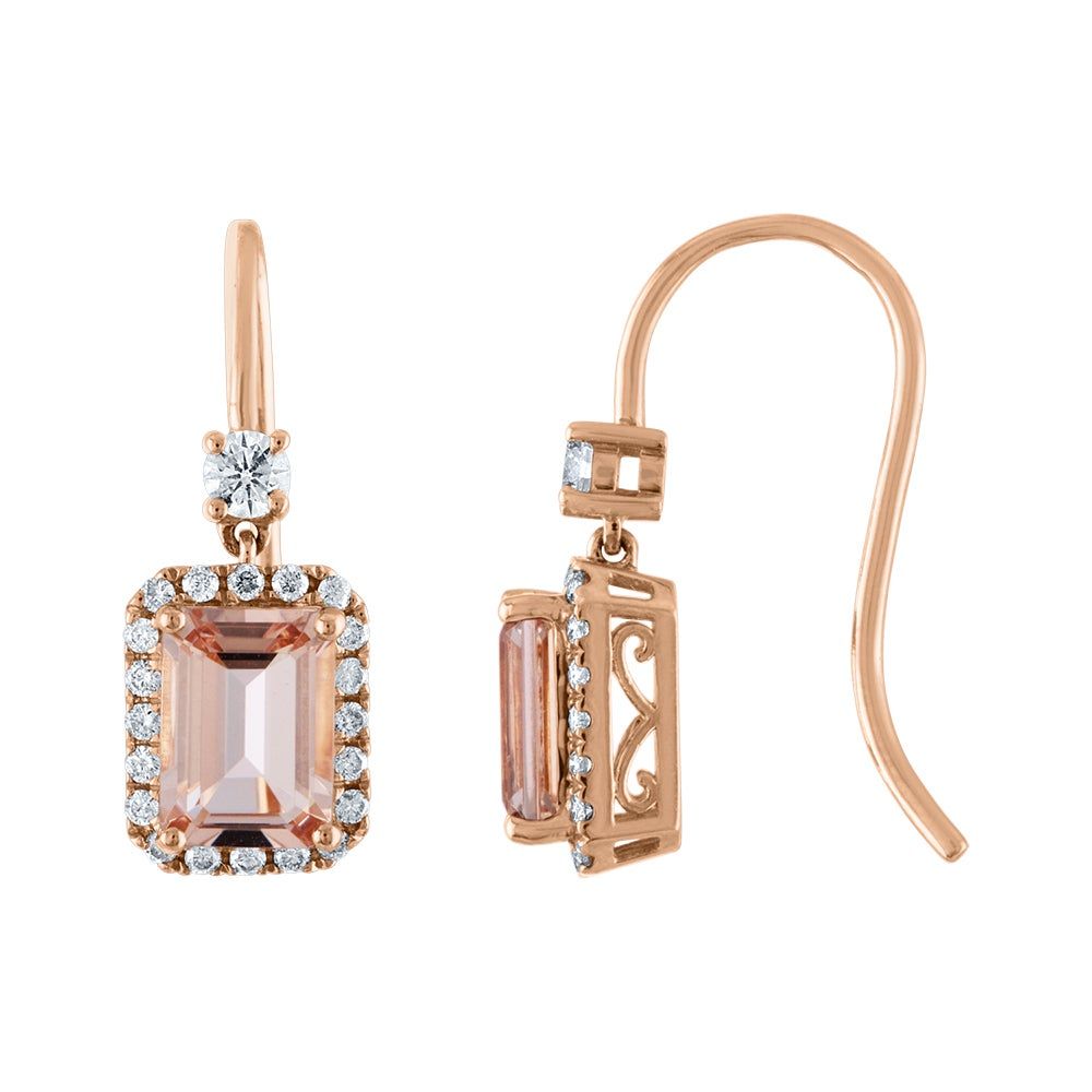 Morganite & 1/3 ct. tw. Diamond Earrings in 14K Rose Gold