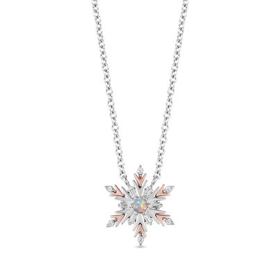 Enchanted Disney Lab-Created Opal & 1/7 ct. tw. Diamond Elsa Snowflake Pendant in Sterling Silver & 10K Rose Gold