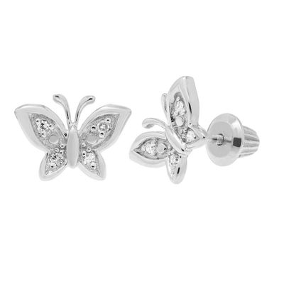 Children's Diamond Butterfly Stud Earrings in Sterling Silver
