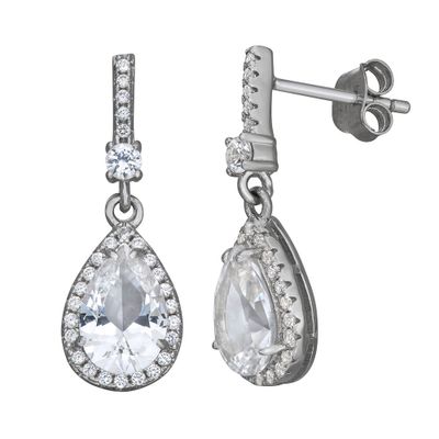 Lab-Created White Sapphire Dangle Earrings in Sterling Silver