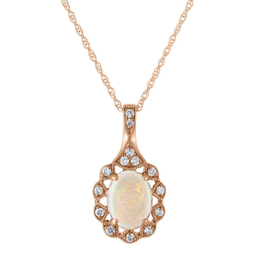 Opal & 1/10 ct. tw. Diamond Pendant in 10K Rose Gold