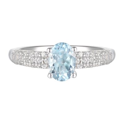 Aquamarine & Lab-Created White Sapphire Ring Sterling Silver