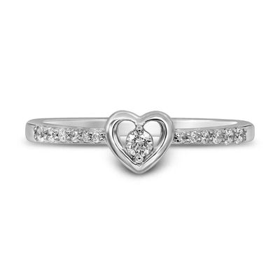 1/7 ct. tw. Diamond Halo Heart Promise Ring Sterling Silver