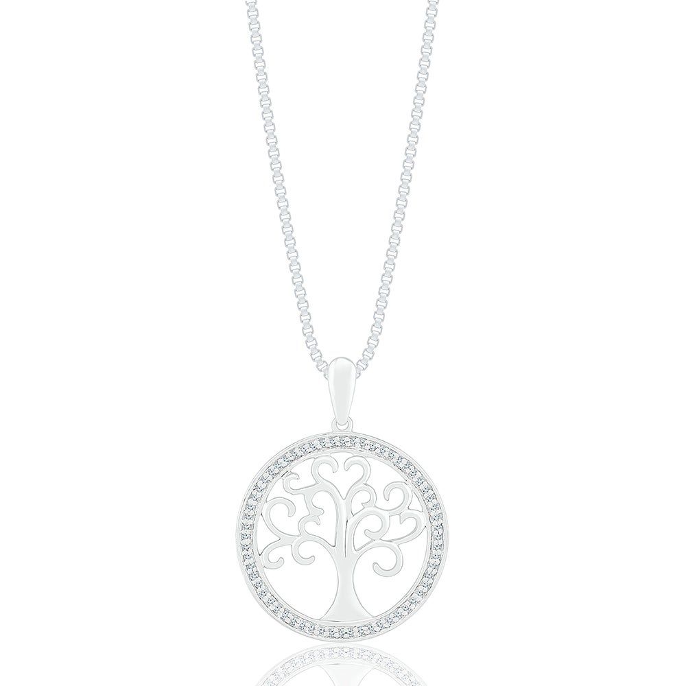 1/8 ct. tw. Diamond Tree Medallion Pendant in Sterling Silver