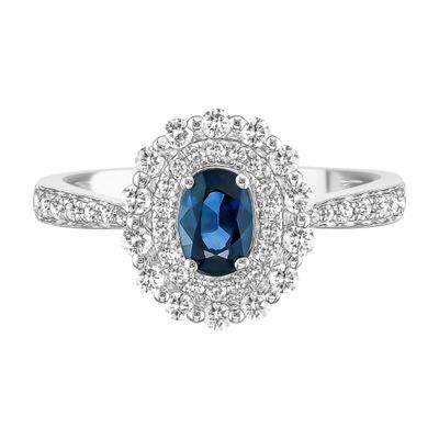 Blue Sapphire & 3/8 ct. tw. Diamond Double Halo Ring 10K White Gold