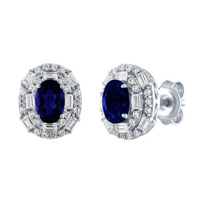 Lab-Created Blue & White Sapphire Earrings in Sterling Silver