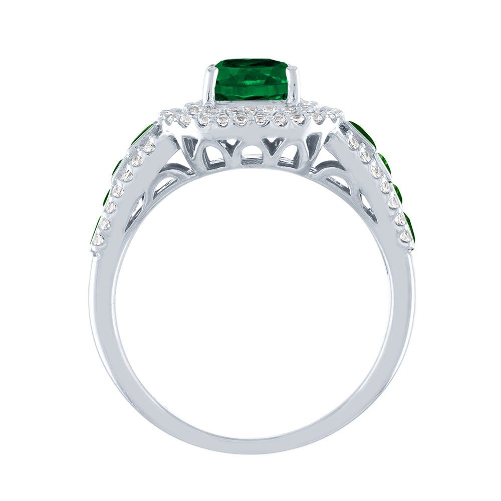 Lab-Created Emerald & White Sapphire Ring Sterling Silver