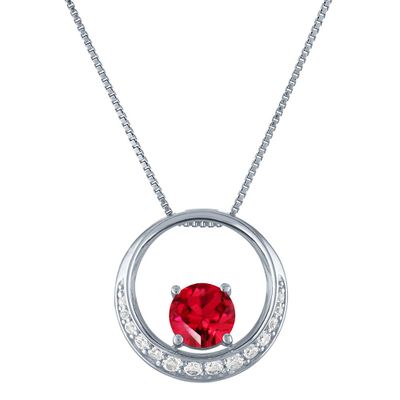 Lab-Created Ruby & White Sapphire Pendant in Sterling Silver