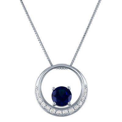 Lab-Created Blue Sapphire & White Sapphire Pendant in Sterling Silver