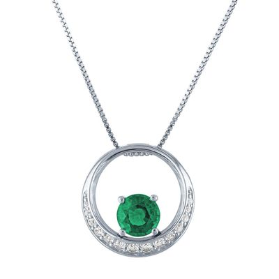 Lab-Created Emerald & White Sapphire Circle Pendant in Sterling Silver