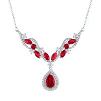 Lab-Created Ruby & White Sapphire Drop Necklace in Sterling Silver
