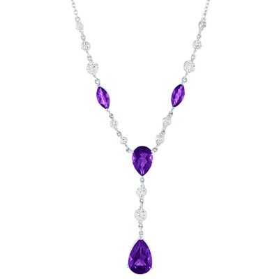 Amethyst & Lab-Created White Sapphire Necklace in Sterling Silver