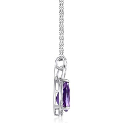 Amethyst & Lab-Created White Sapphire Teardrop Necklace in Sterling Silver