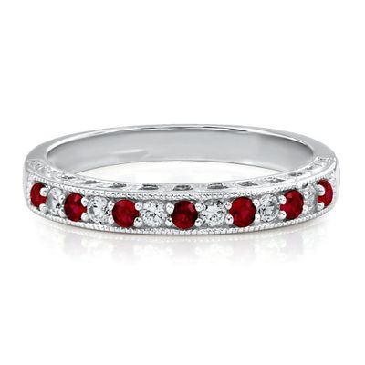Lab-Created Ruby & White Sapphire Stack Ring Sterling Silver