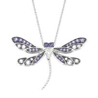 Amethyst & Lab-Created White Sapphire Dragonfly Pendant in Sterling Silver