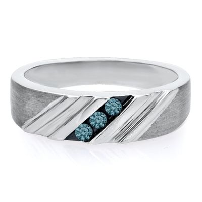 Men's 1/7 ct. tw. Blue Diamond Band Sterling Silver