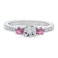 Diamond & Pink Sapphire Promise Ring Sterling Silver