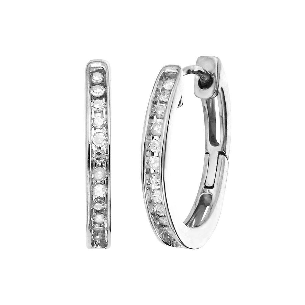 1/10 ct. tw. Diamond Hoop Earrings in 10K White Gold