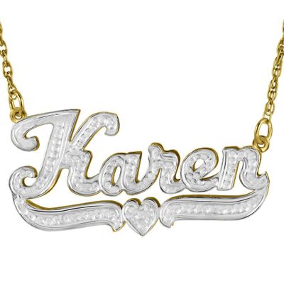Textured Nameplate Necklace in Sterling Silver with 24K Yellow Gold Plating