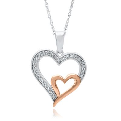 Diamond Heart Pendant in Sterling Silver & 10K Rose Gold