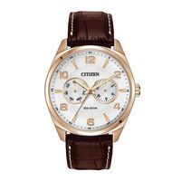 Brown Leather Chronograph Men's Watch in Gold-Tone Stainless Steel, 42mm