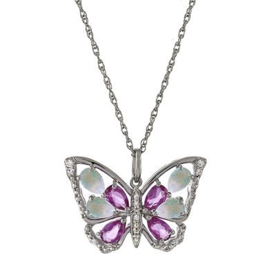 Lab-Created Opal & Sapphire Butterfly Pendant in Sterling Silver