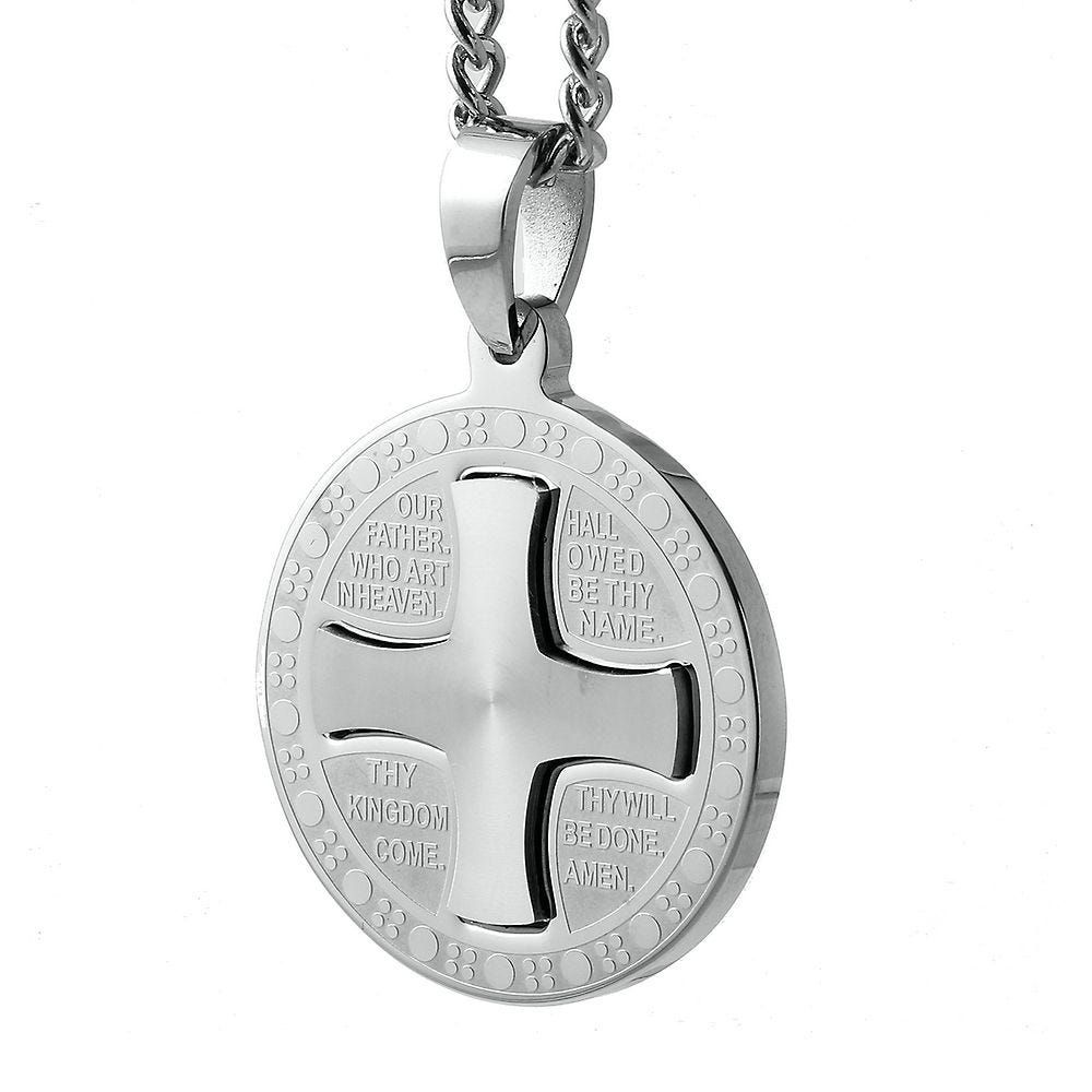 Men's Lord's Prayer Circle Pendant in Stainless Steel