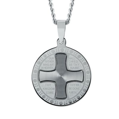 Men's Lord's Prayer Circle Pendant in Stainless Steel