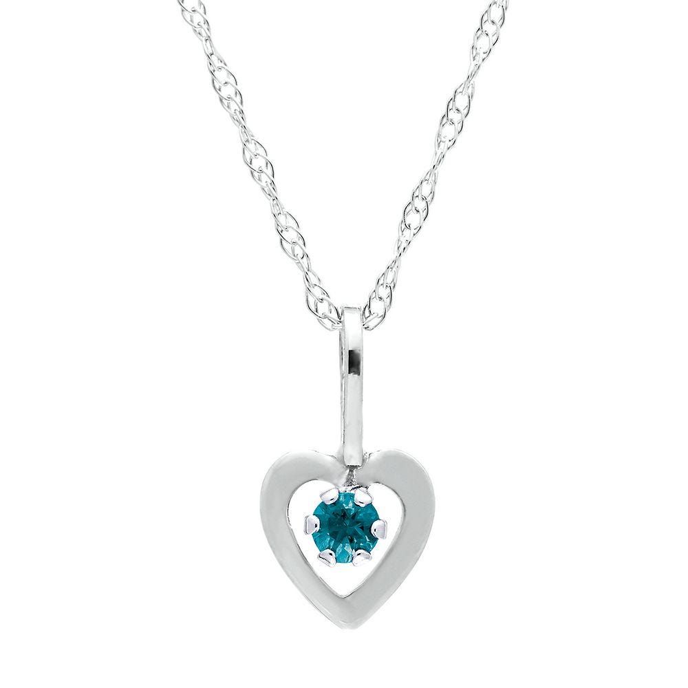 Children's December Birthstone Heart Pendant in 14K White Gold