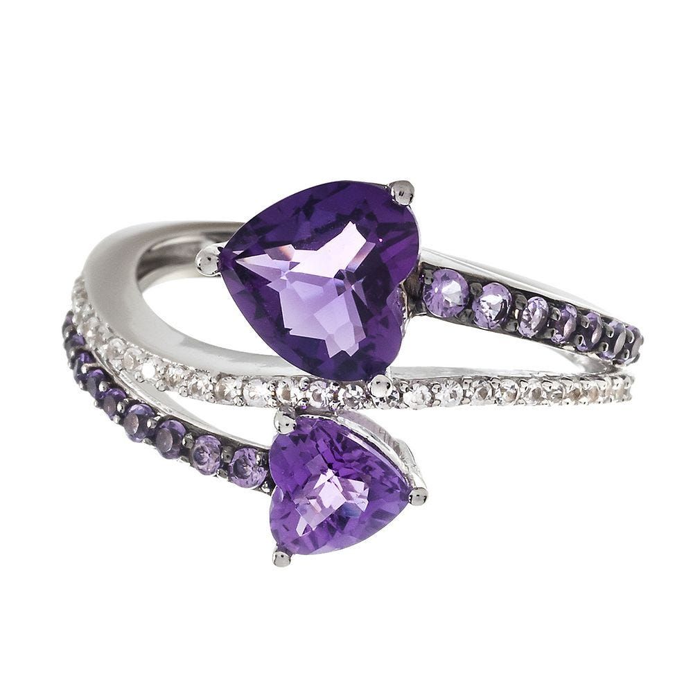 Amethyst & Lab-Created White Sapphire Heart Ring Sterling Silver