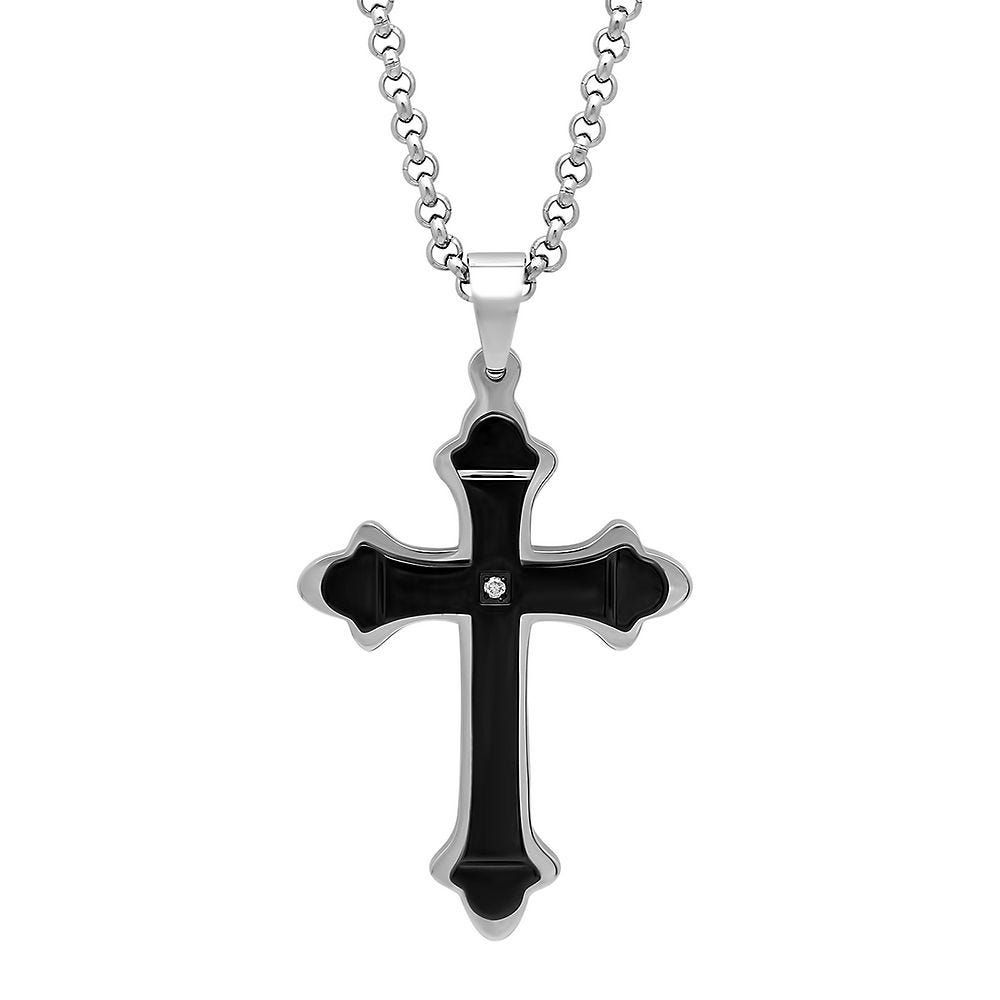 Men's Diamond Cross Pendant in Stainless Steel